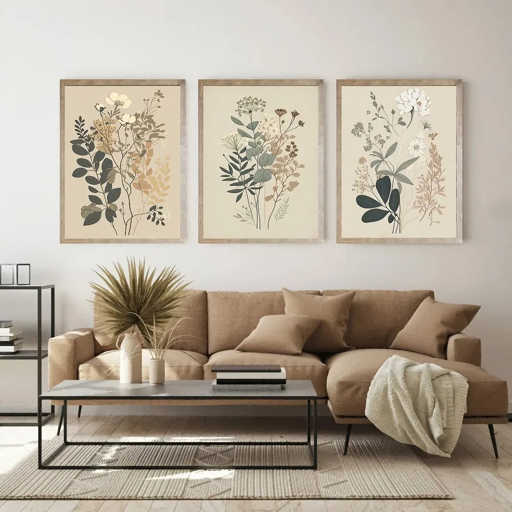 Botanical Wall Set in Naturtönen – 3er Druckserie