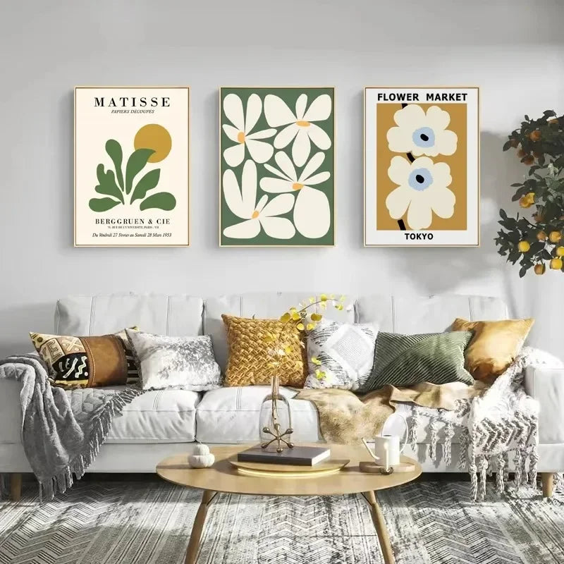 Botanical Line Art in Naturgrün – Wanddruck in Beige