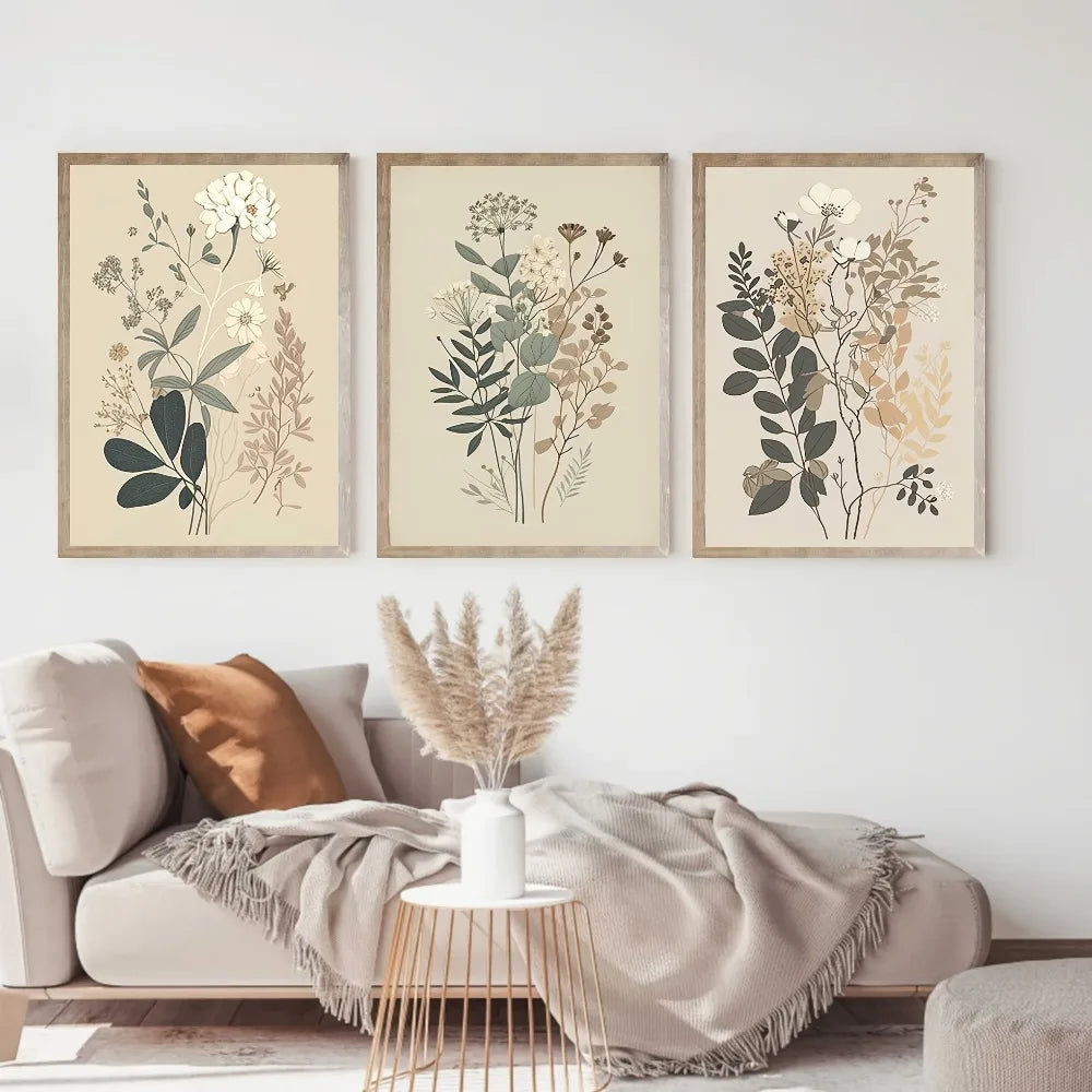 Botanical Wall Set in Naturtönen – 3er Druckserie