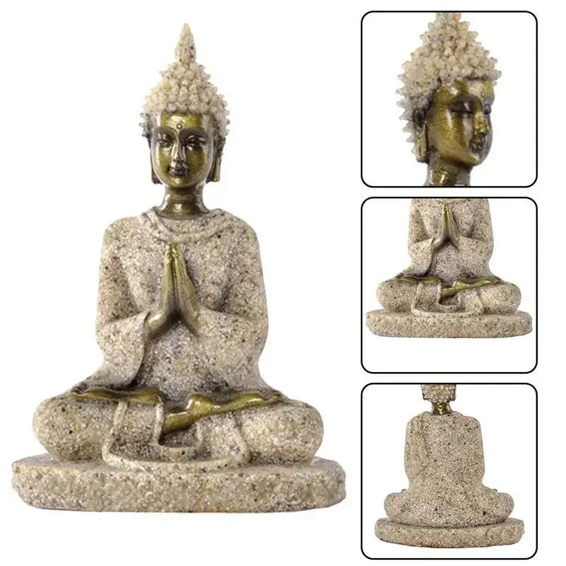 Meditationsfigur in Sandstein – ruhige Raumharmonie