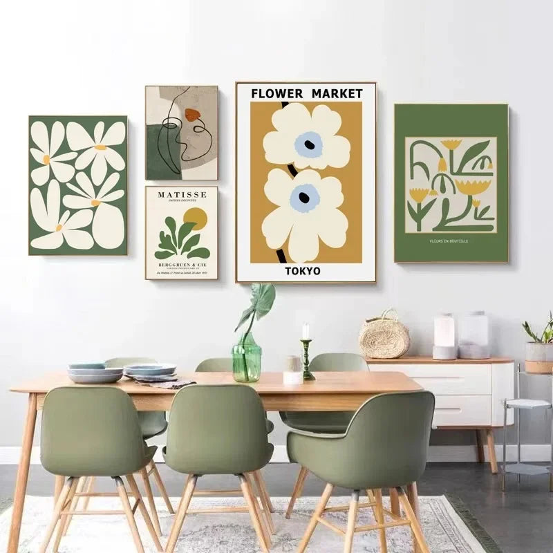 Botanical Line Art in Naturgrün – Wanddruck in Beige