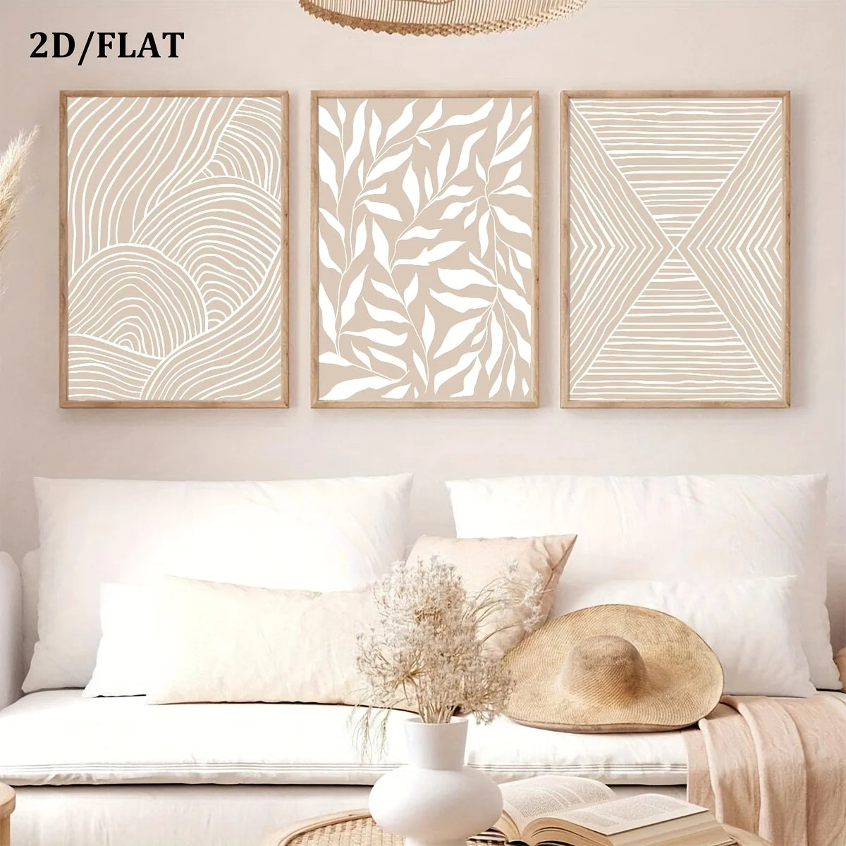 Wandbild-Set in Beige – abstrakte Linien & Formen