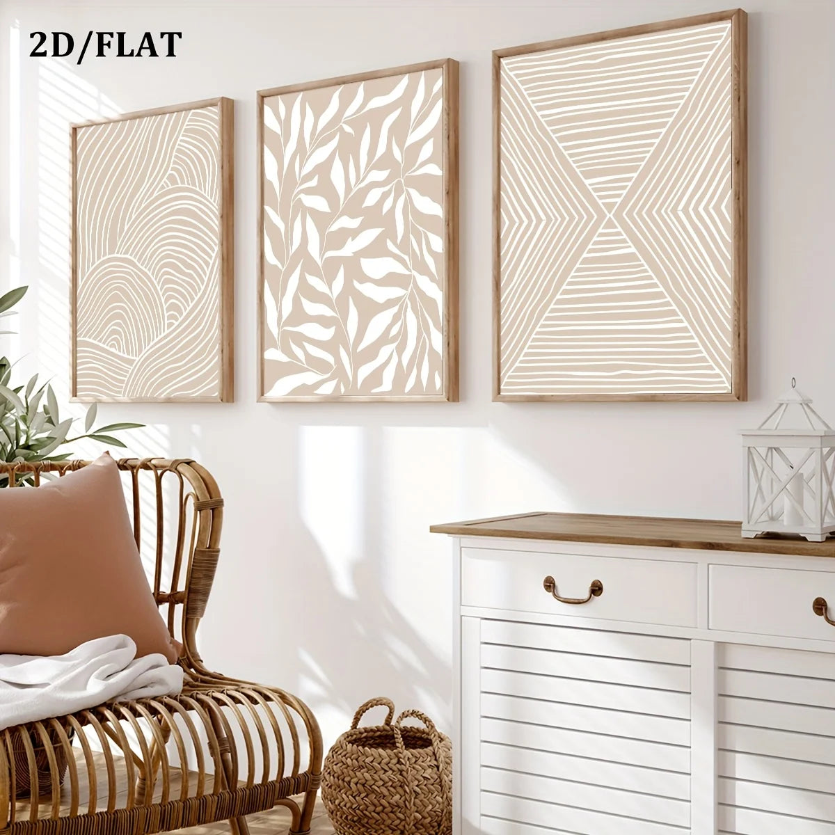 Wandbild-Set in Beige – abstrakte Linien & Formen