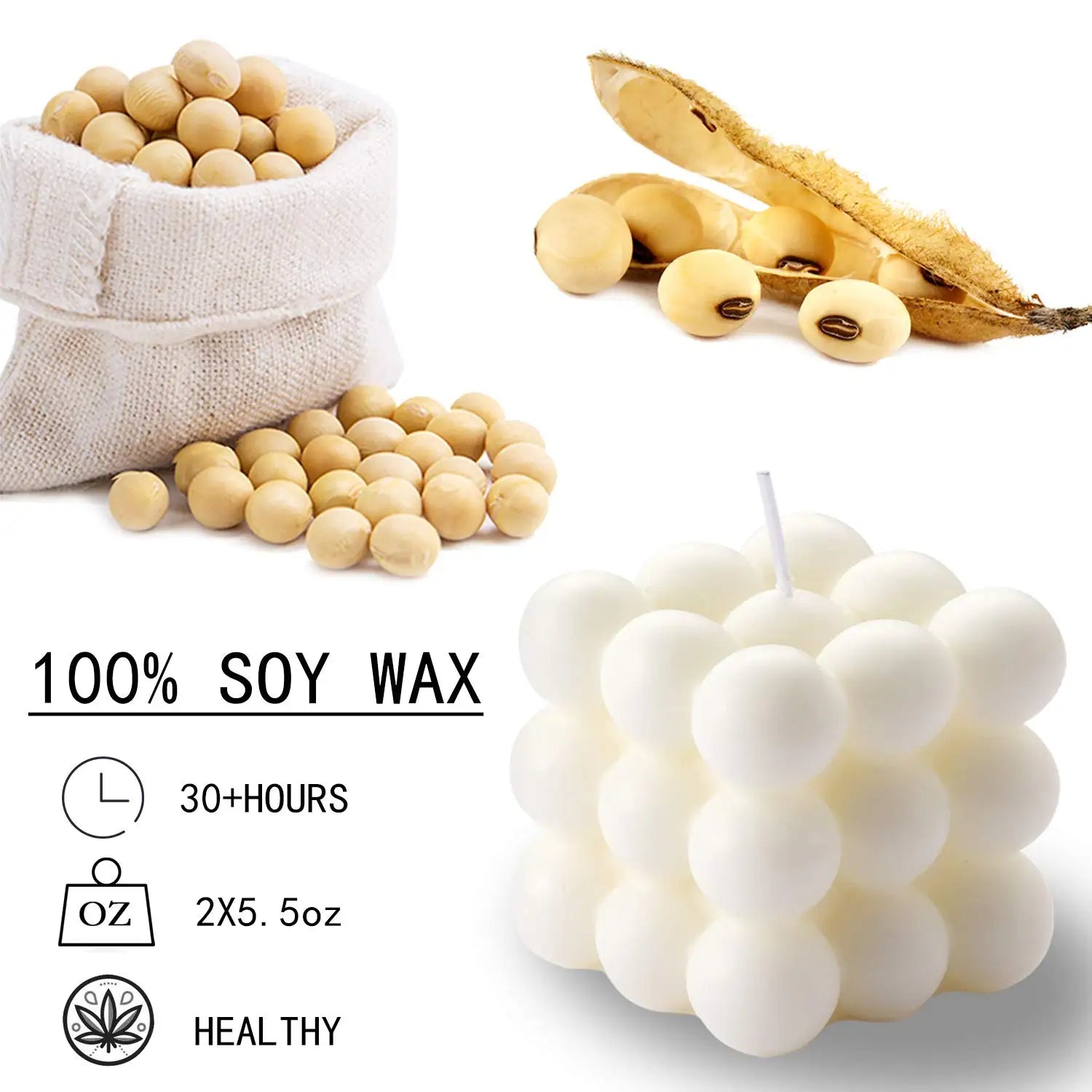 White Bubble Cube Duftkerze – Handgefertigte Sojawachskerze