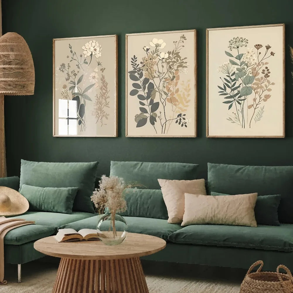 Botanical Wall Set in Naturtönen – 3er Druckserie