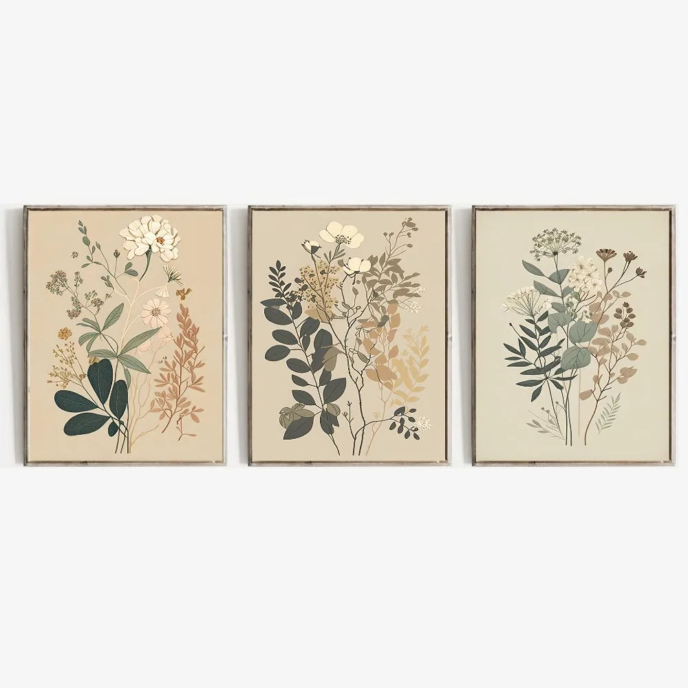 Botanical Wall Set in Naturtönen – 3er Druckserie