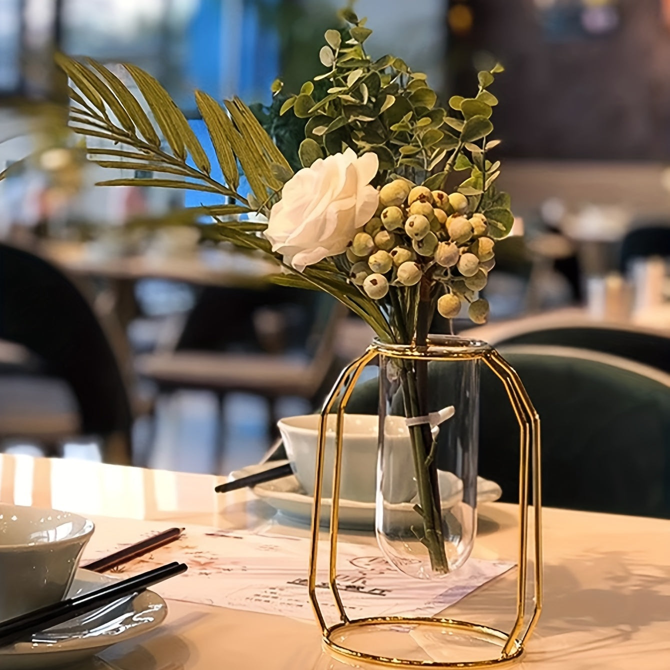 Hydroponic Vase mit Goldrahmen – moderne Tischdekoration